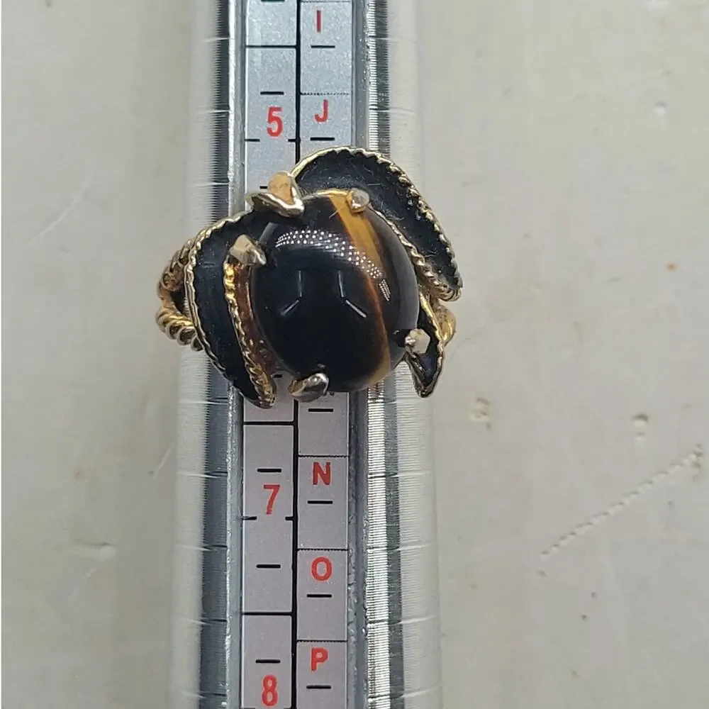 ESPO Joseph Esposito Tiger's Eye Tulip Ring 14K GE Gold Vintage Statement